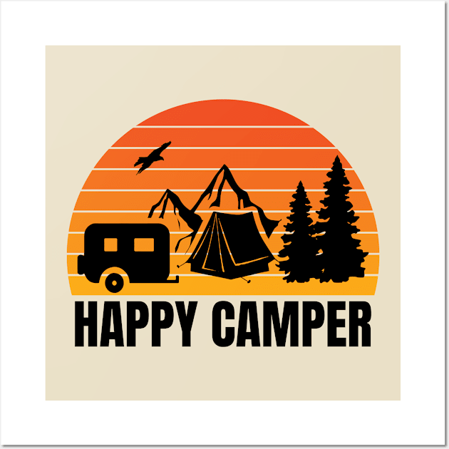 Happy Camper Retro Sunset Wall Art by Whimsical Frank